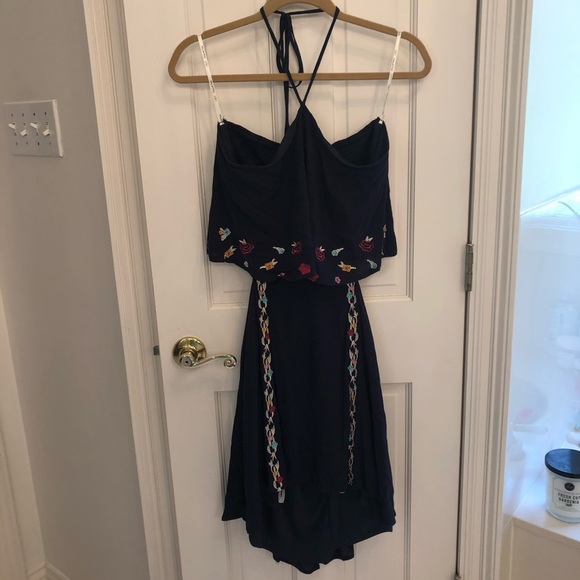 Juniors’ Chelsea&Violet Navy Floral Halter Dress - Picture 1 of 6